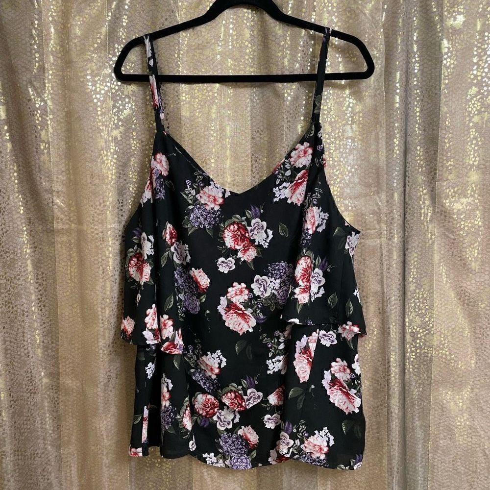 Torrid Black Floral Sophie Georgette Tiered Swing Cami, 3X/22-24